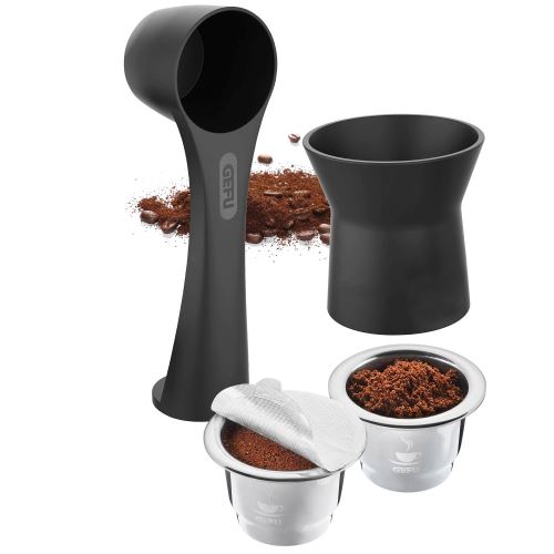 Set 2 Capsules de café Gefu Conscio et 80 Opercules Gris
