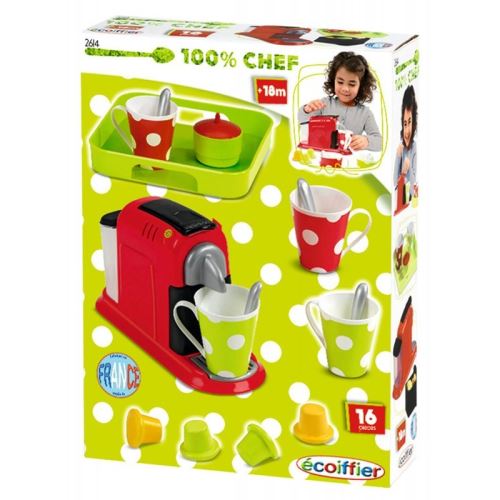 Ecoiffier Jouets – 2614 - Set Expresso : machine à café pour enfants + accessoires – 16 pièces – Dès 18 mois – Fabriqué en France