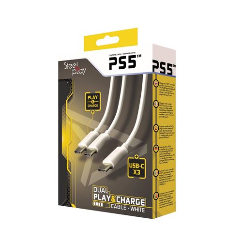 Câble Dual Play & Charge pour manette PS5 Steelplay 3m Blanc