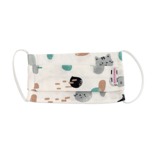 Masque coton Doudou et Compagnie Jersey Motif Chats Bio Taille M Blanc
