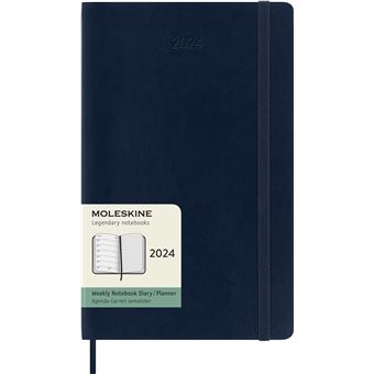 Agenda civil semainier Moleskine 2024 12 mois Grand Format Couverture Souple Bleu Saphir