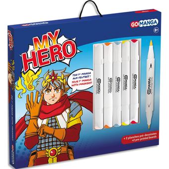 Kit de dessin Gomanga My Hero Max avec 5 marqueurs et 2 planches pre-dessinées - 1