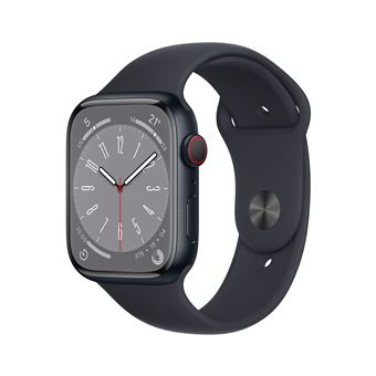 Apple Watch Series 8 GPS + Cellular, boîtier Aluminium Minuit 45mm avec Bracelet Sport Minuit