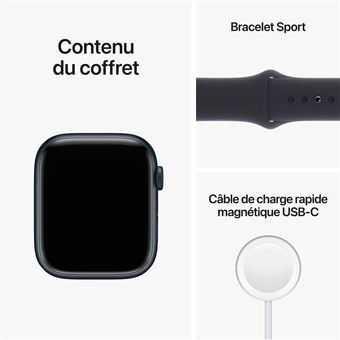 Apple Watch Series 8 GPS + Cellular, boîtier Aluminium Minuit 45mm avec Bracelet Sport Minuit