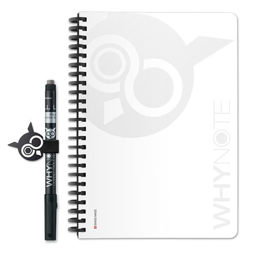 Carnet A5 Réutilisable à l'infini Whynote Blanc avec un stylo et un porte stylo