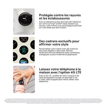 Montre connectée Google Pixel Watch LTE Argent avec bracelet sport Galet