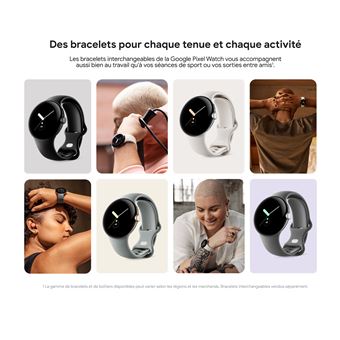 Montre connectée Google Pixel Watch LTE Argent avec bracelet sport Galet