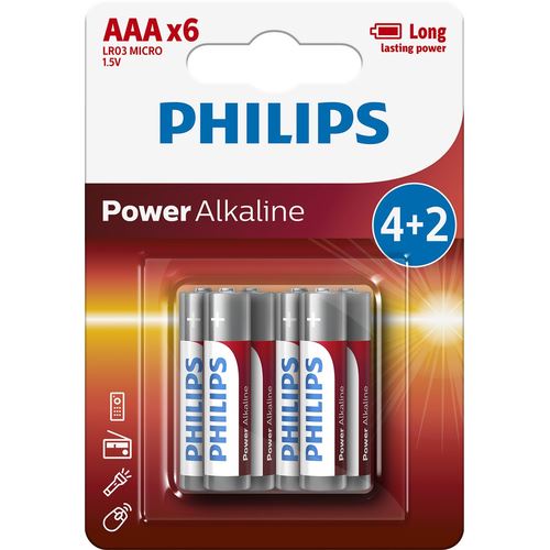 Pack de 6 piles Philips Power Alkaline AAA LR03