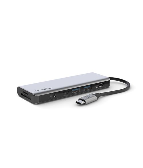 Adaptateur USB-C Belkin multiport 7-en-1 Gris