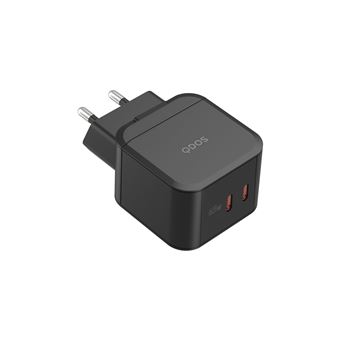 Chargeur QDOS PowerCube Trio Double USB Type C 45W Noir + 2 Câbles USB Type C