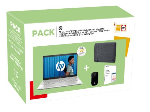 Pack Pc Ultra-portable Hp Pavilion 14-ce0040nf 14\" Intel Core I5 8 Go Ram 256 Go Ssd + Souris Z3200 + Housse Réversible + office Famille Et Etudiant 2019