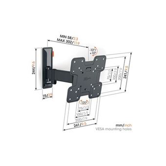 Vogel's WALL 3125 Support mural TV orientable pour écrans 19-43 Pouces  (48-109 cm) , Orientable jusqu'à 120º , Inclinable jusqu'à -10º/+10º ,  Poids max. 15 kg et jusqu'à VESA 200x200 en destockage