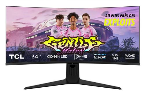 Ecran PC Gaming Tcl 34R83Q 34 Incurvé WQHD Qled Mini LED Noir et Blanc