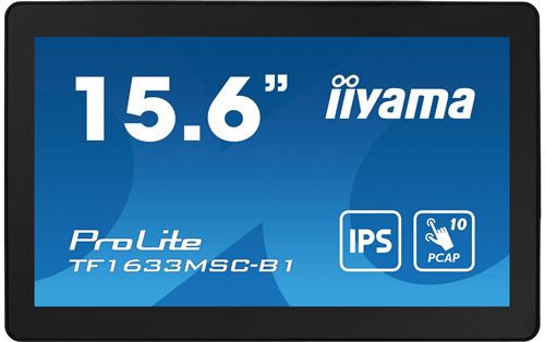 iiyama ProLite TF1633MSC-B1 - Écran LED - 15.6 - cadre ouvert - écran tactile - 1920 x 1080 Full HD (1080p) @ 60 Hz - IPS - 450 cd/m² - 1000:1 - 5 ms - HDMI, DisplayPort - haut-parleurs - noir, finition matte