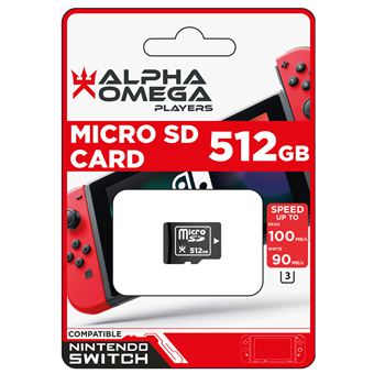 Carte mémoire Micro SD 512 Go pour Nintendo Switch Alpha Omega Players Noir