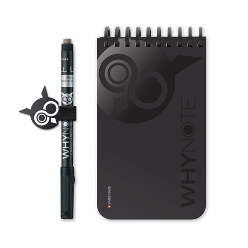 Carnet de poche Whynote Noir avec un stylo et un porte stylo