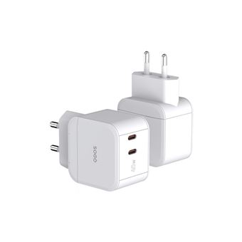 Chargeur QDOS PowerCube Trio Double USB Type C 45W Blanc + Câble Lightning + Câble USB Type C