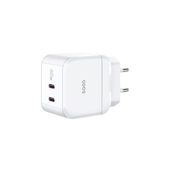 Chargeur QDOS PowerCube Trio Double USB Type C 45W Blanc + Câble Lightning + Câble USB Type C