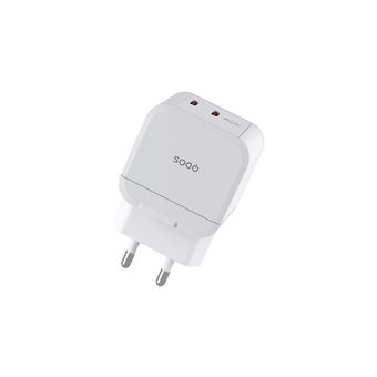 Chargeur QDOS PowerCube Trio Double USB Type C 45W Blanc + Câble Lightning + Câble USB Type C