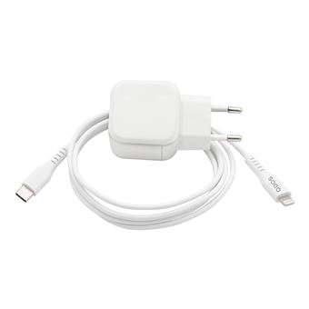 Chargeur QDOS PowerCube Trio Double USB Type C 45W Blanc + Câble Lightning + Câble USB Type C