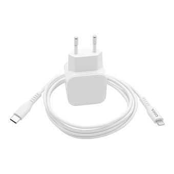 Chargeur QDOS PowerCube Trio Double USB Type C 45W Blanc + Câble Lightning + Câble USB Type C