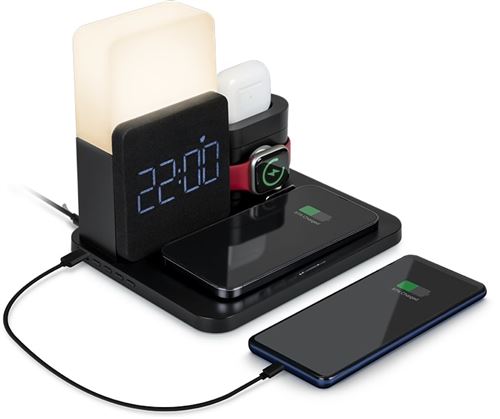 Base de charge induction 3 en 1 + Reveil + Lampe