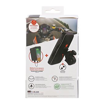 Support moto Coque Guidon T'n'b pour smartphone Inride + Station de charge 10 000 mAh Noir