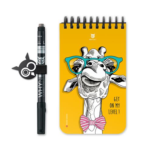 Carnet de poche Whynote Girafe avec un stylo et un porte stylo