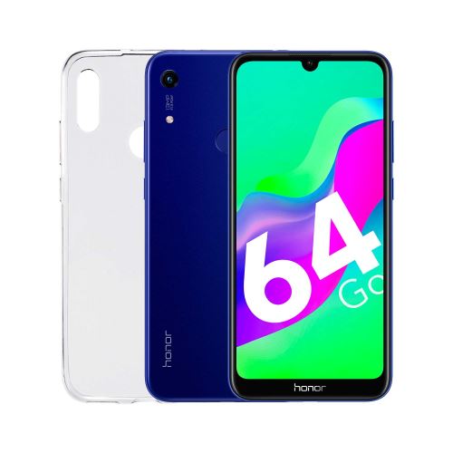 Pack Smartphone Honor 8A 2020 6,1 64 Go Bleu + Coque de protection en silicone Transparent