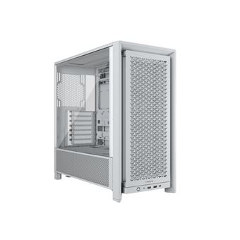 Corsair CC-9011205-WW iCUE 4000X RGB Mid-Tower ATX-Behuizing van Gehard Glas (Zij-en Voorpanelen van Gehard Glas, RapidRoute-kabelbeheersysteem, Ruime Binnenkant, Inclusief Drie RGB-Fans van 120 mm) Wit