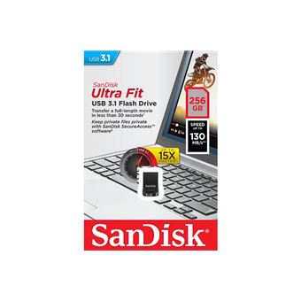 Clé USB 3.1 SanDisk Cruzer Ultra Fit 256 Go Noir et gris