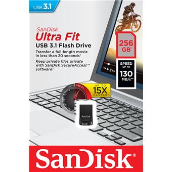 Clé USB 3.1 SanDisk Cruzer Ultra Fit 256 Go Noir et gris