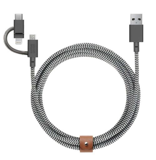 Câble Native Union Belt Micro USB vers Lightning et USB Type C 2 m Gris