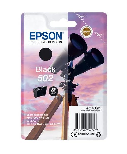Epson 502 - 4.6 ml - noir - original - blister - cartouche d'encre - pour Expression Home XP-5100, 5105, 5150, 5155; WorkForce WF-2860, 2865, 2880, 2885