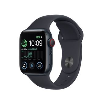 Apple Watch SE GPS + Cellular 2ème génération, boîtier Aluminium Minuit 40mm avec Bracelet Sport Minuit