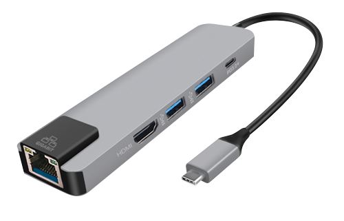 Adaptateur USB Type C vers HDMI 4K + Ethernet RJ45 + USB 3.0 + USB 3.1 On Earz Mobile Gear Gris