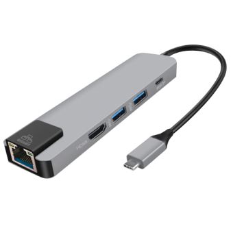 Adaptateur USB Type C vers HDMI 4K + Ethernet RJ45 + USB 3.0 + USB 3.1 On  Earz Mobile Gear Gris - Hub USB