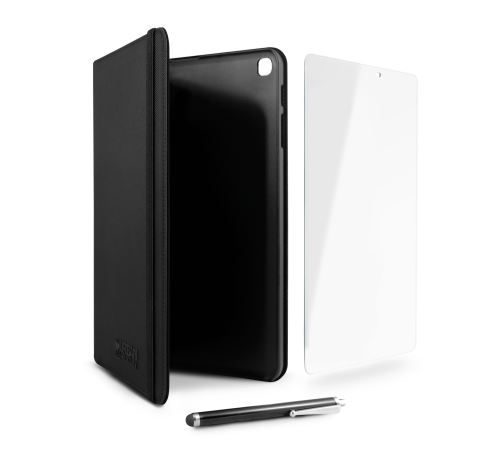 Starter Pack Etui Folio Urban Factory Noir + Protection d'écran en verre trempé + Stylet 0.8 mm pour Tablette Samsung Galaxy Tab A 2019