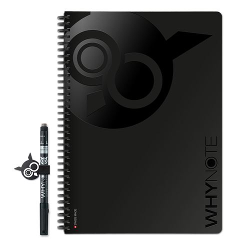 Carnet A4 Réutilisable à l'infini Whynote Noir avec un stylo et un porte stylo