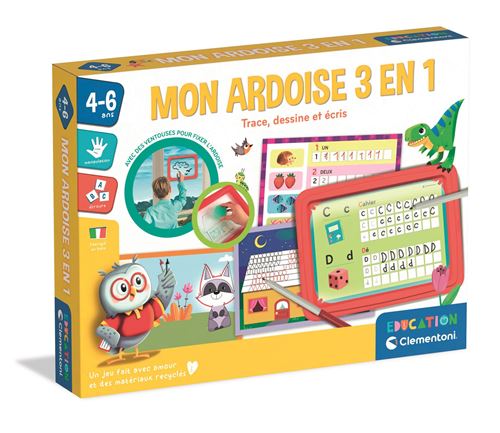 Jeu écriture et lettres Clementoni Mon ardoise 3 en 1 Trace, dessine et écris - Clementoni