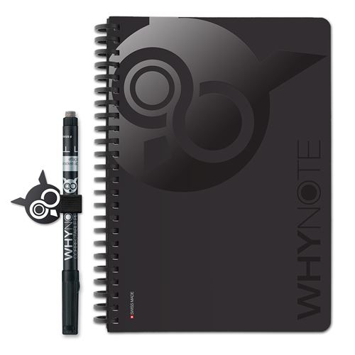 Carnet A5 Réutilisable à l'infini Whynote Noir avec un stylo et un porte stylo