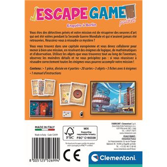 Jeu de stratégie Clementoni Escape Game Enquête à Berlin