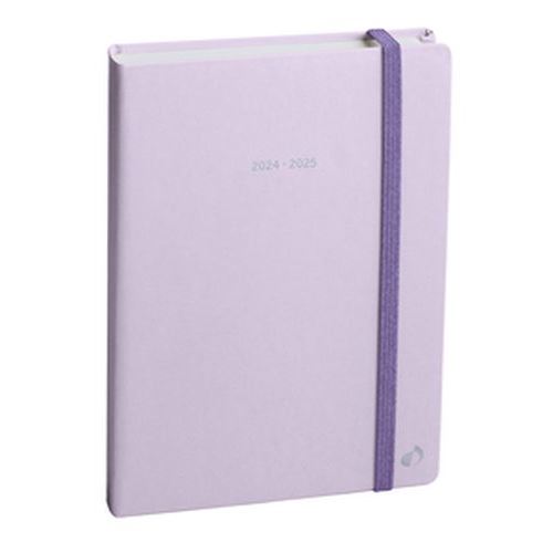 EUROTEXTAGENDA - Multilingue - Couverture rigide, Fermeture elastique - 12x17 cm - Pastel - Annee 2024-2025, Parme