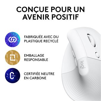 Souris ergonomique verticale sans fil Bluetooth Logitech Souris Logitech Lift Blanc