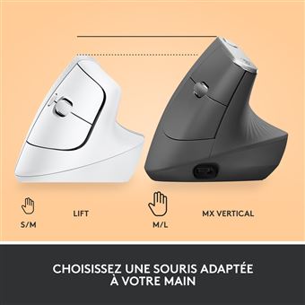 Souris ergonomique verticale sans fil Bluetooth Logitech Souris Logitech Lift Blanc