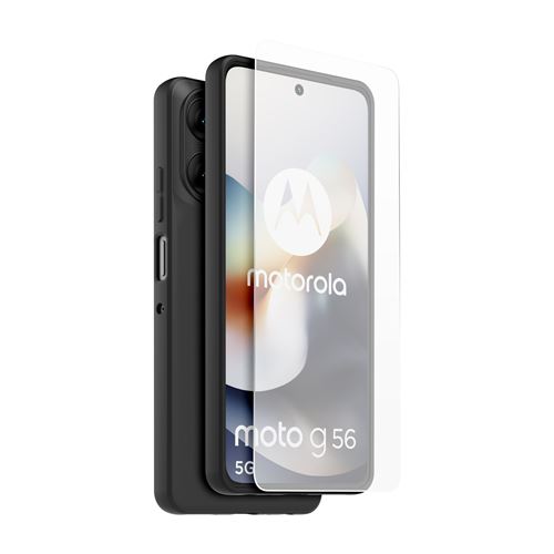 Pack Coque arrière semi-rigide et Protège-écran en verre trempé Casr Noir et Transparent pour Motorola Moto G56