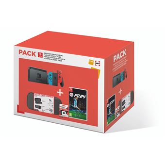 Pack Console Switch Rouge et Bleu Néon + Jeu EA Sports FC 24 + Pack de Démarrage Néon 6 en 1 + Carte microSD 128 Go