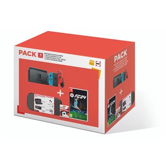 Pack Console Nintendo Switch Rouge et Bleu Néon + Jeu EA Sports FC 24 + Starter Pack 6 en 1 Néon + Carte microSD 128 Go