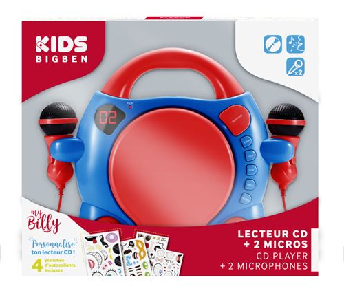 Lecteur CD à personnaliser avec 2 micros et stickers BigBen Bleu et Rouge