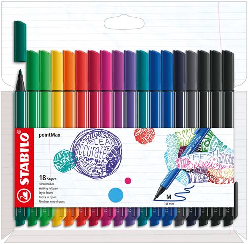Stabilo Stylo-feutre pointMax, &eacute;tui carton de 18